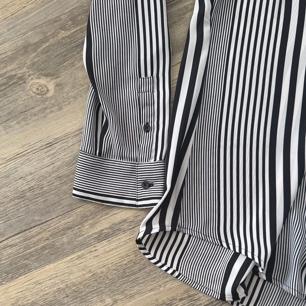 Express Navy & White Vertical Stripe Blouse - Picture 2 of 4
